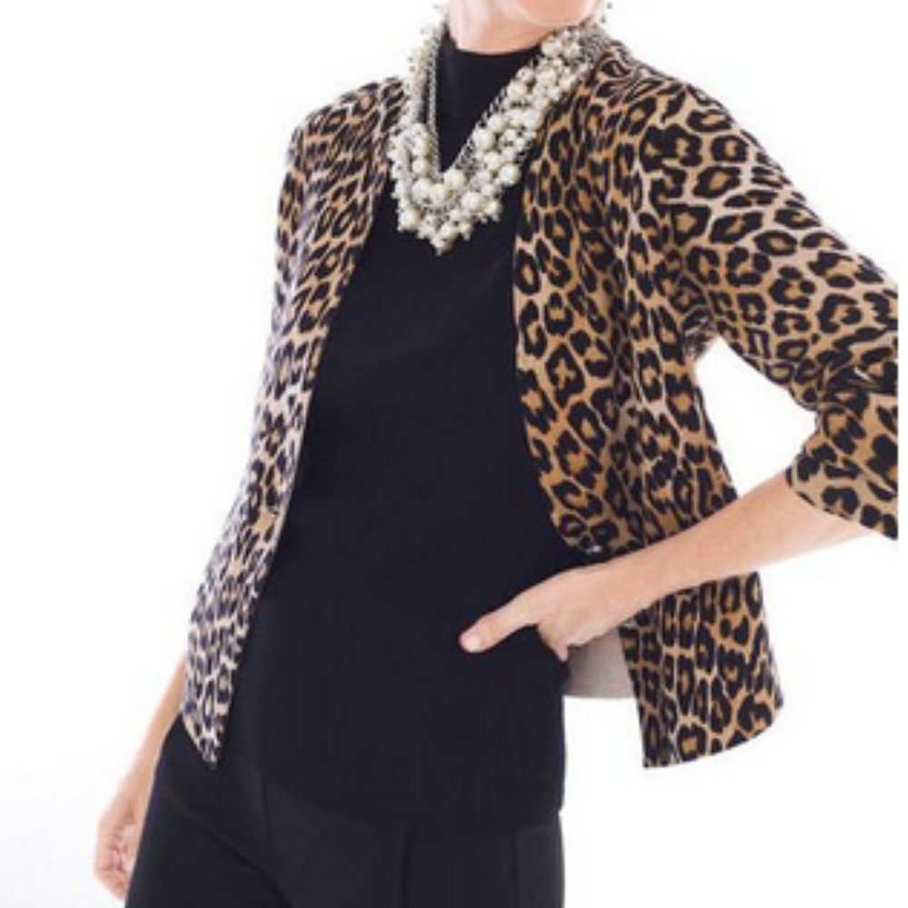 Chicos leopard print heavier obe button cardigan size 1